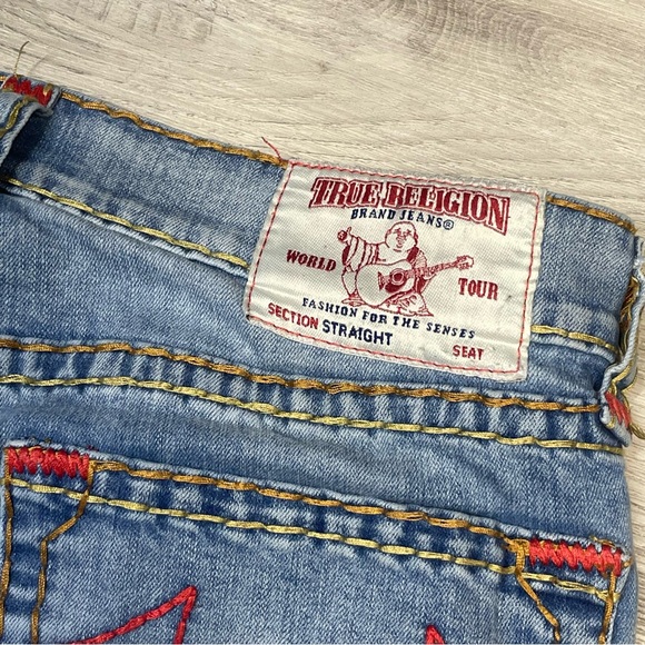 True Religion Light Wash 3 tone Rope Stitch Straight Jeans sz 34 - Picture 5 of 9